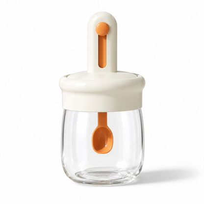 Orange Glass Spice Jar with Integrated Spoon Lid