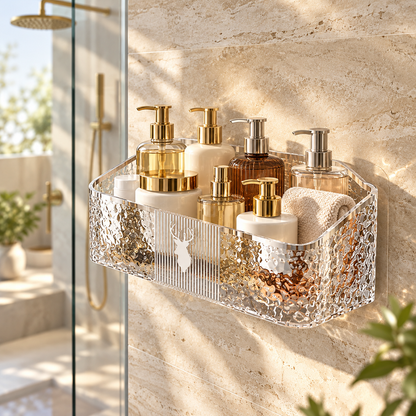 Large Transparent White Wall-Mounted Bathroom Storage Shelf