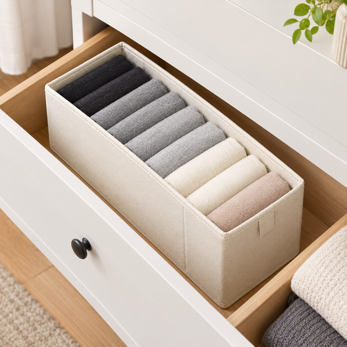 Ivory Fabric Clothing Storage Organizer