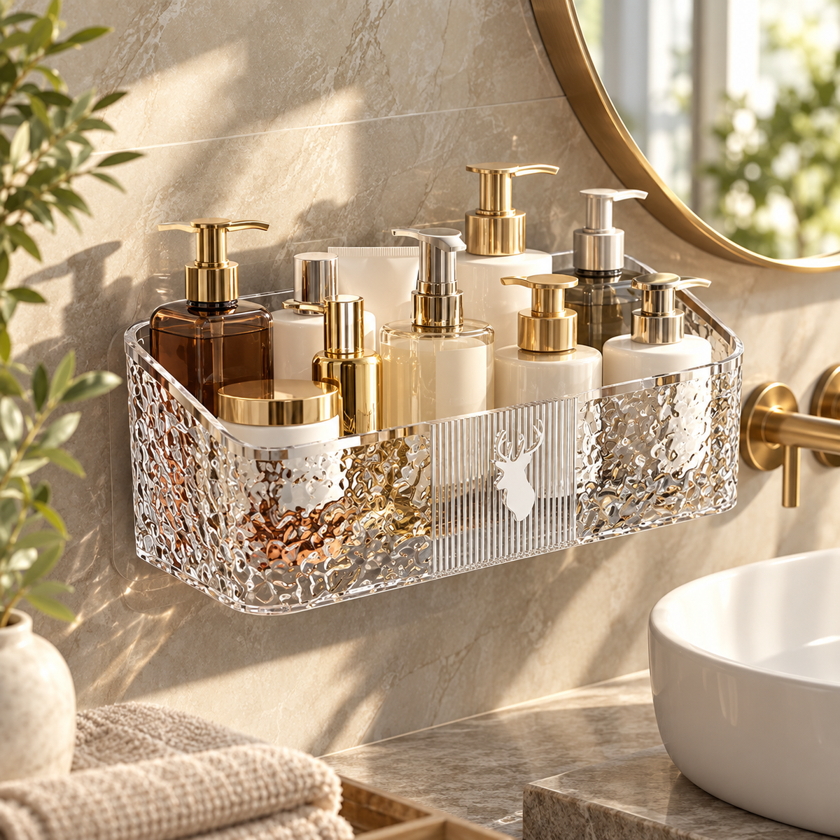 Large Transparent White Wall-Mounted Bathroom Storage Shelf