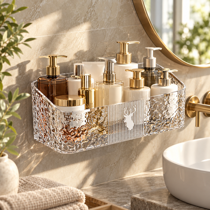 Large Transparent White Wall-Mounted Bathroom Storage Shelf