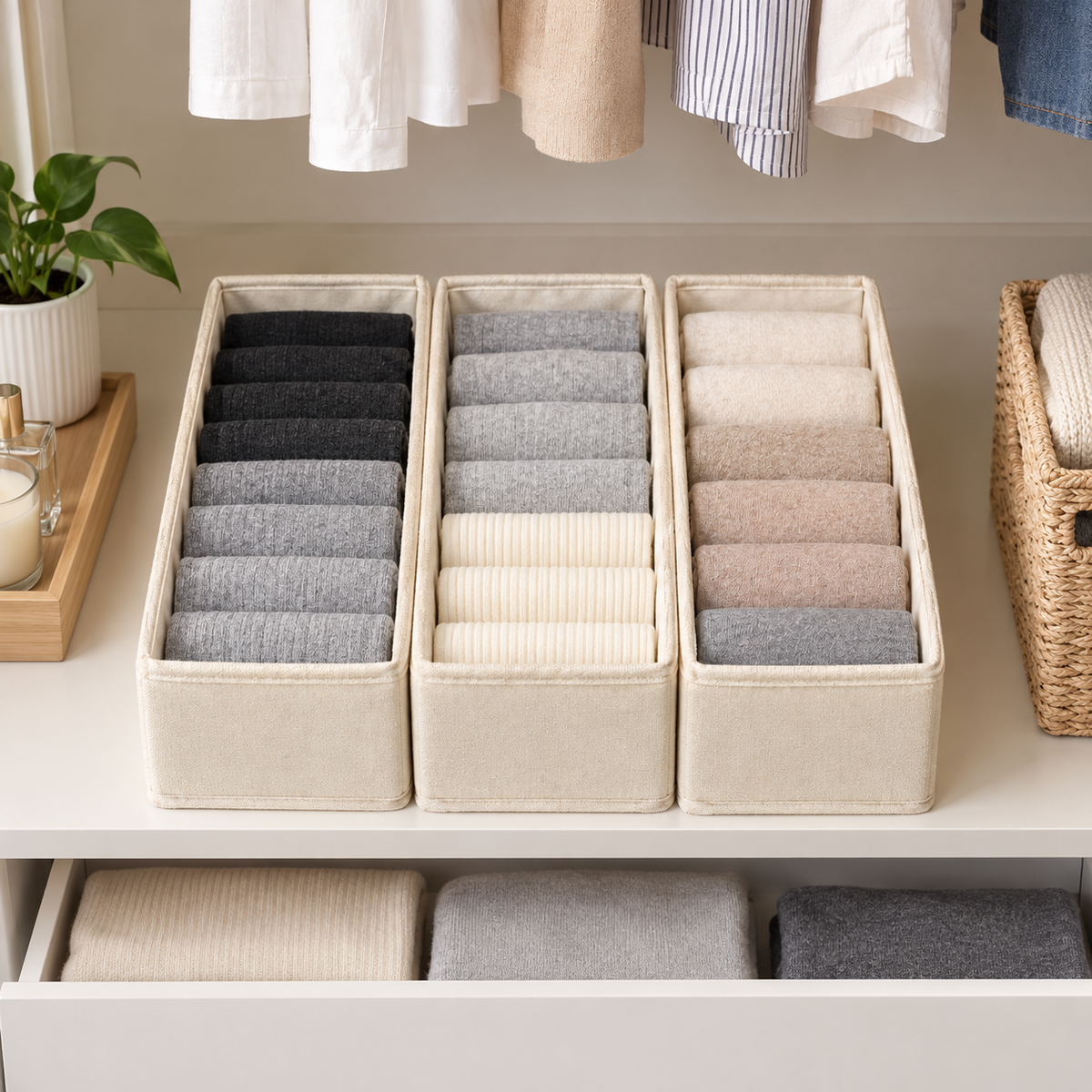 Ivory Fabric Clothing Storage Organizer