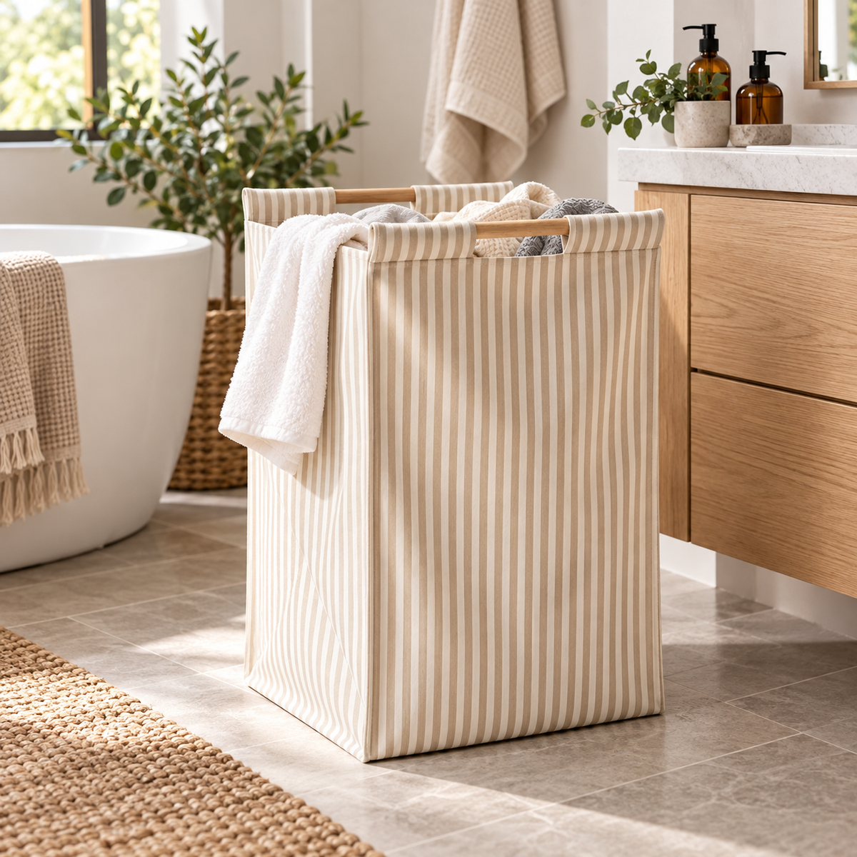 Foldable Laundry Basket with Wooden Handles