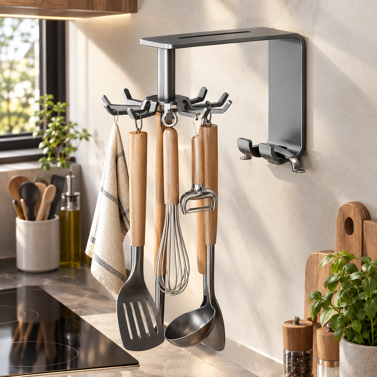Gunmetal Gray Rotating Hook Rack
