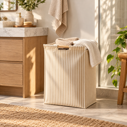Foldable Laundry Basket with Wooden Handles